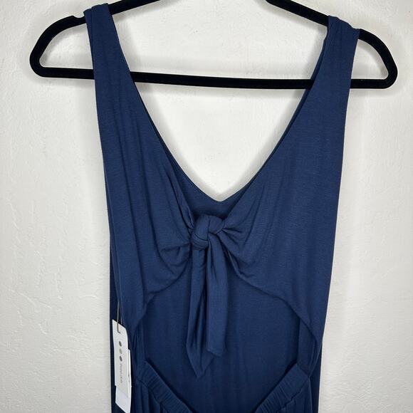 NWT Three Dots Luxe Tie Back Side Slit Night Iris Navy Ci Midi Dress Large - Picture 6 of 16
